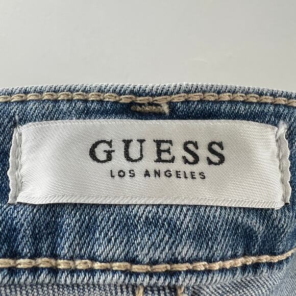 Guess Blue Cut-Off Short Denim Distressed Mid-Rise Raw Hem Classic Zip Fly Sz 26 - Picture 3 of 6
